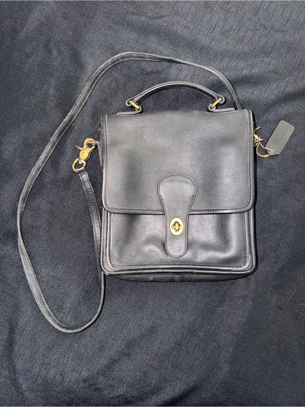 Vintage Coach Station Bag - Black Leather